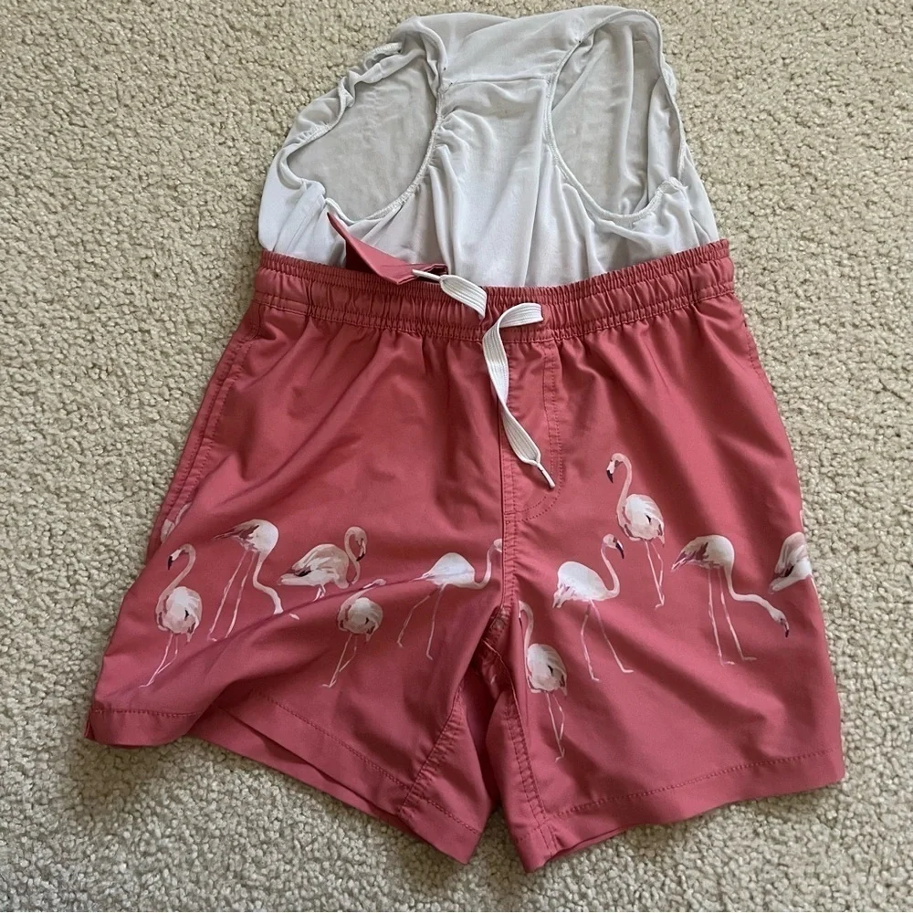 Maamgic Men Swim Shorts Trunks Sz Small 5.5 Quick Dry Pool Beach Coral Flamingo